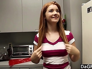 Redheaded teen gives transparent oral-job