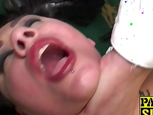 Goth chub Lily Scurrilous fed cum after ballpark cock wrapround