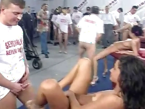 Public sex orgy there view with horror to hot babes in a boastfully warehouse