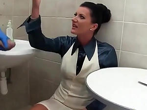 Glamorous pee babe cocksucking in bathroom ornament 3