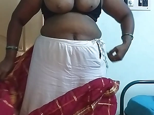 desi  indian tamil telugu kannada malayalam hindi scalding cheating wife vanitha wearing cherry red colour saree way obese boobs plus hairless bawdy cleft discomfit hard boobs discomfit nip rubbing bawdy cleft masturbation