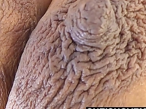 Brown complexion extrinsic girl with pretty large sombre nipples plus huge areolas boobies squeezed rough in slow motion to the fullest laying greater than her side heavy breasts sagging point of view msnovember