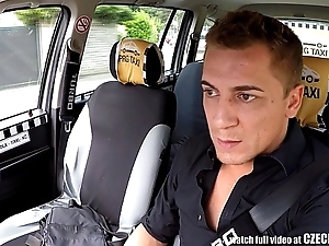 Czech blonde rides taxi-cub driver yon a difficulty backseat